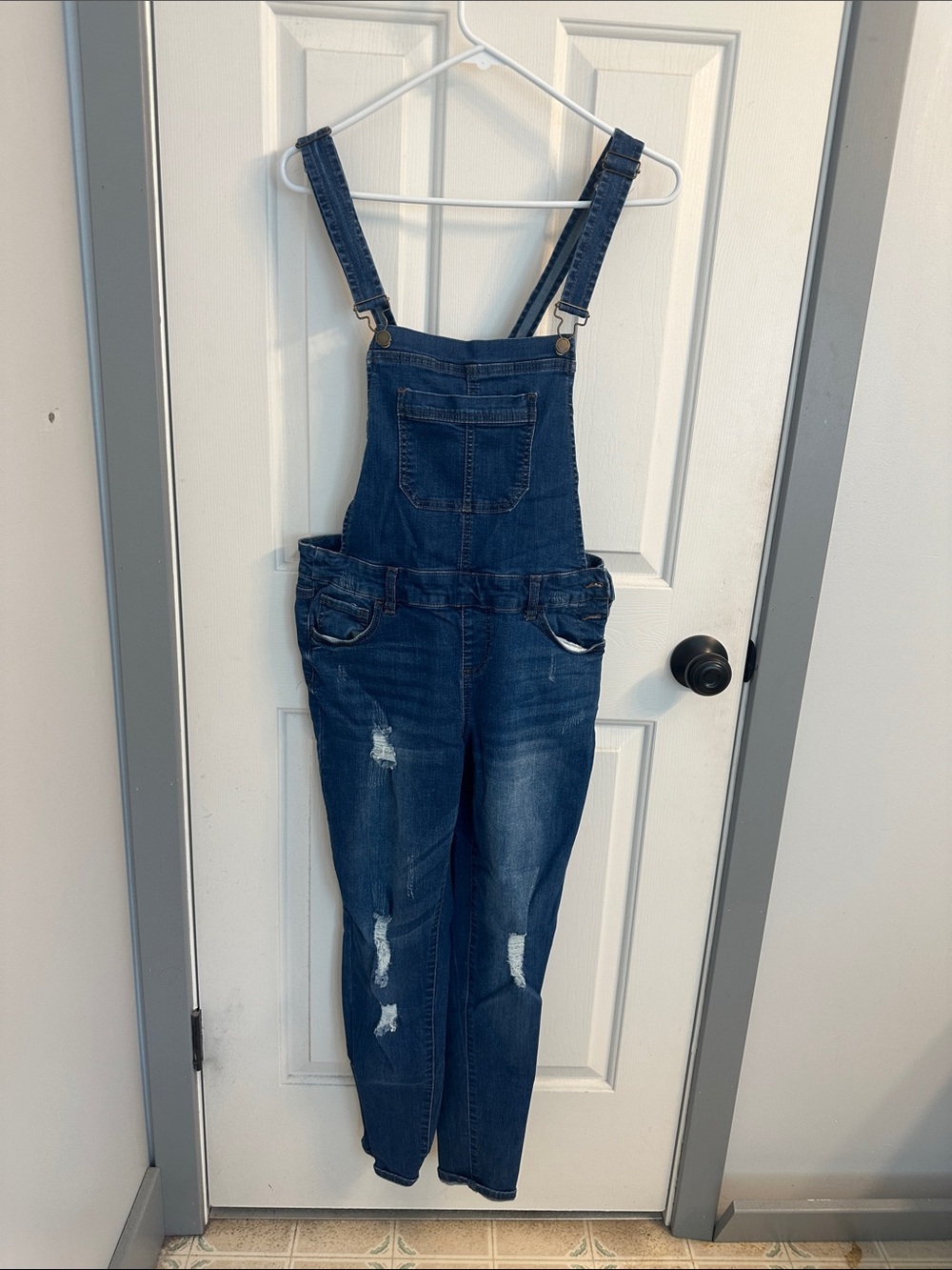 Wax Jean Dark Blue Distressed Denim Overalls